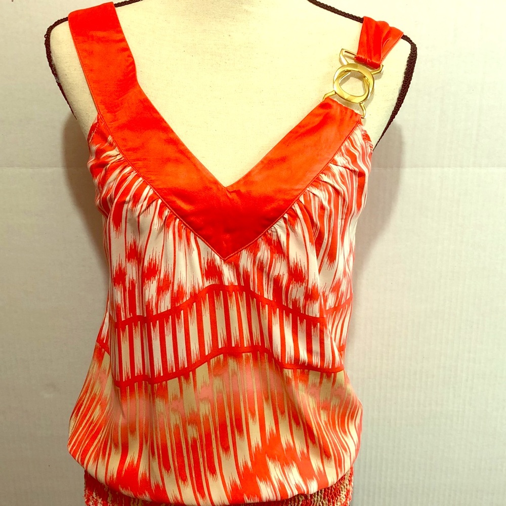 Arden B Sleeveless Orange &‎ Tan Print Top